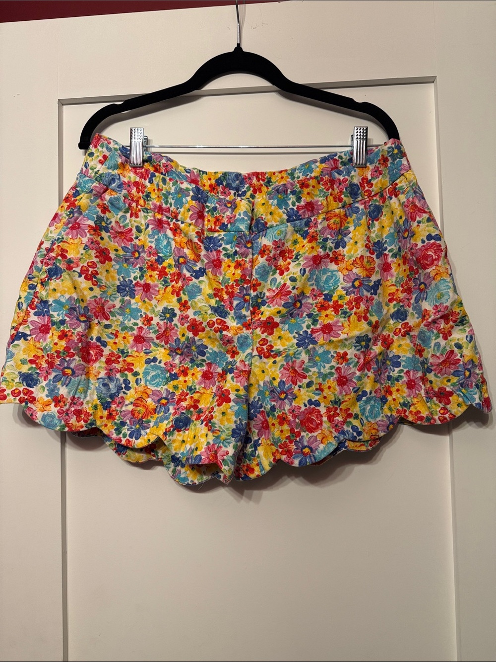 Attyre Floral Scallop Hem Shorts - Yellow, Blue, Pink
